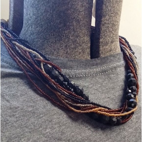 The Unbranded Brand Jewelry - Multi Strand Seed Bead‎ Statement Necklace Black Bronze Gold Silver Tone Boho